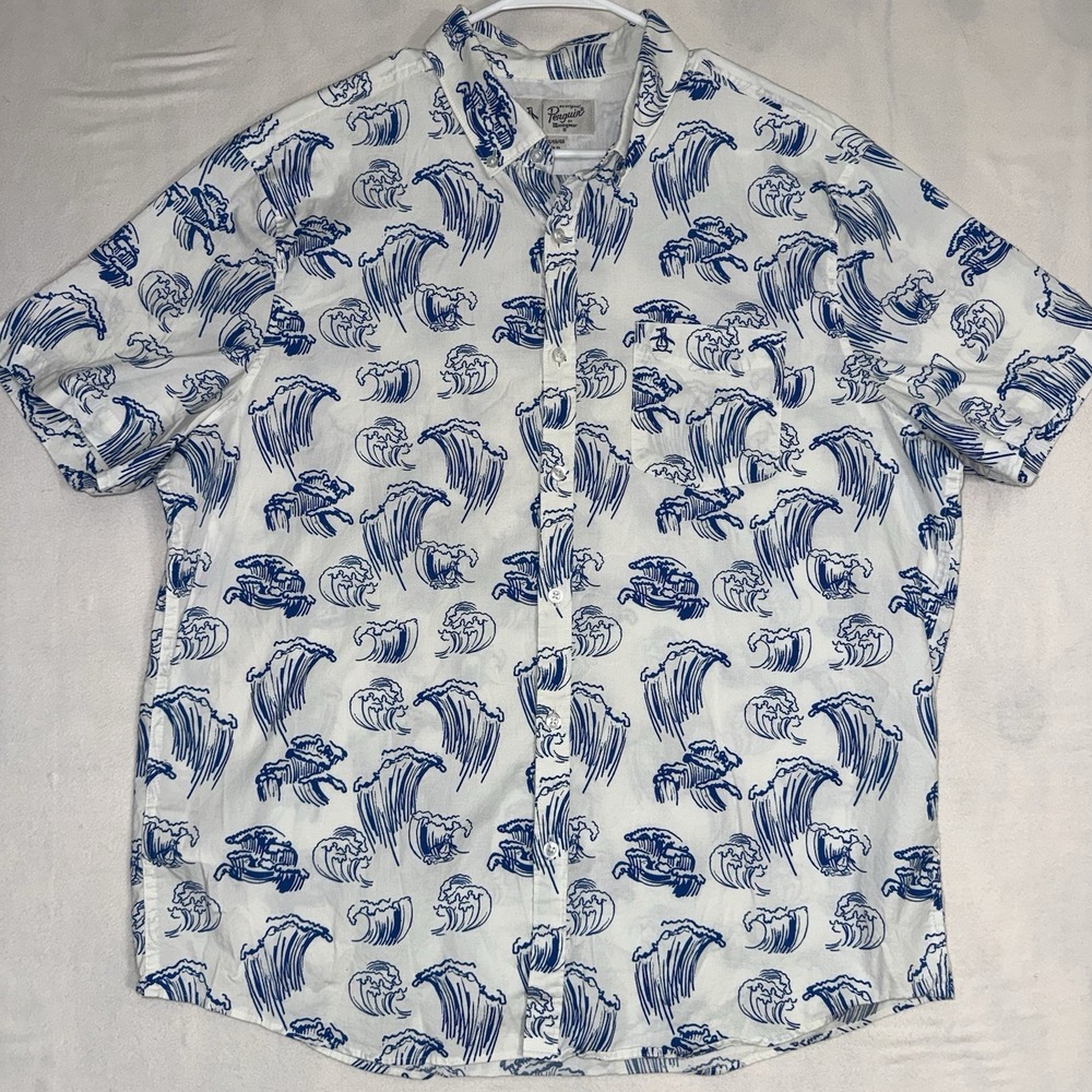 Men's XL Original Penguin By Munsingwear Button Up Short Sleeve Wave Print